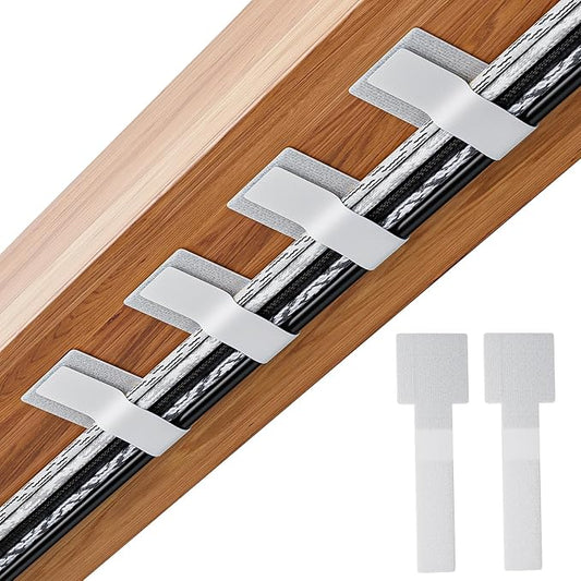 100pcs Hook and Loop Cable Ties, gliship Adhesive Wire Management, Adjustable Cable Straps Cord Wrappers Keeper Cord Holder, Sticky-Back Cord Organizer for Kitchen Appliances at Office, Home - White