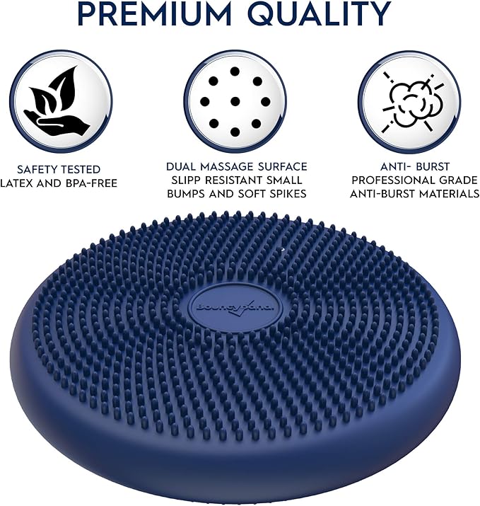 Bouncyband – Wiggle Seat – Blue, 13” D – Large Sensory Cushion for Kids Ages 6-18+ – Promotes Active Learning, Improves Student Productivity, Includes Easy-Inflation Pump
