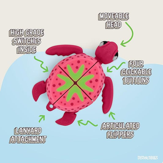 Distractible Turtle Fidget Toy, Articulating Design with Shell Clickers, Pocket-Sized & Durable, Stress Relief, ADHD, Autism & Stim (RED-Strawberry)