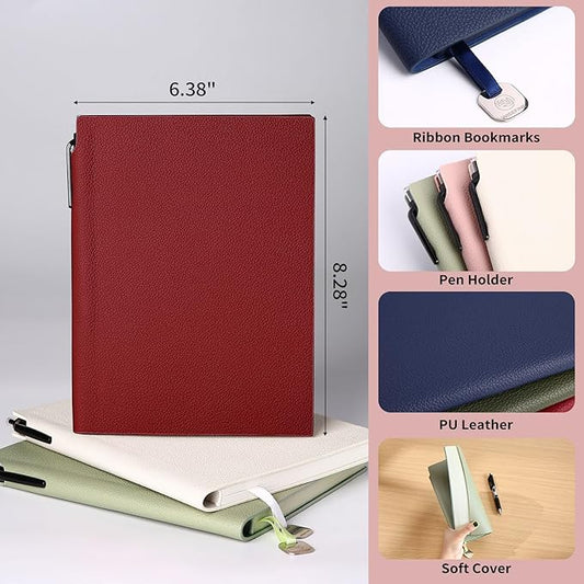 Lined Journal Notebook for Women A5 Softcover PU Leather Journals for Writing, 160 Pages Daily Journaling, College Ruled Notebooks for Work School, Business 6.38'' X 8.28'' Red