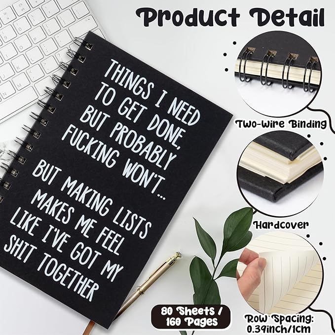 Funny Office Notebook - 1Pcs THINGS NEED TO GET DONE Humorous Quote A5 Spiral Notebook Black Hardcover Diary Notepad Office Coworker White Elephant Gift College Student Gag Gift Birthday Favor