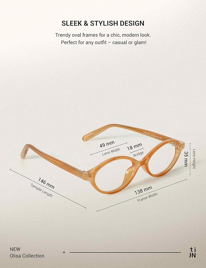TIJN Olisa Blue Light Blocking Glasses for Women Men,Oval Glasses Frame Bluelight Glasses for Gaming/Computer/Screen
