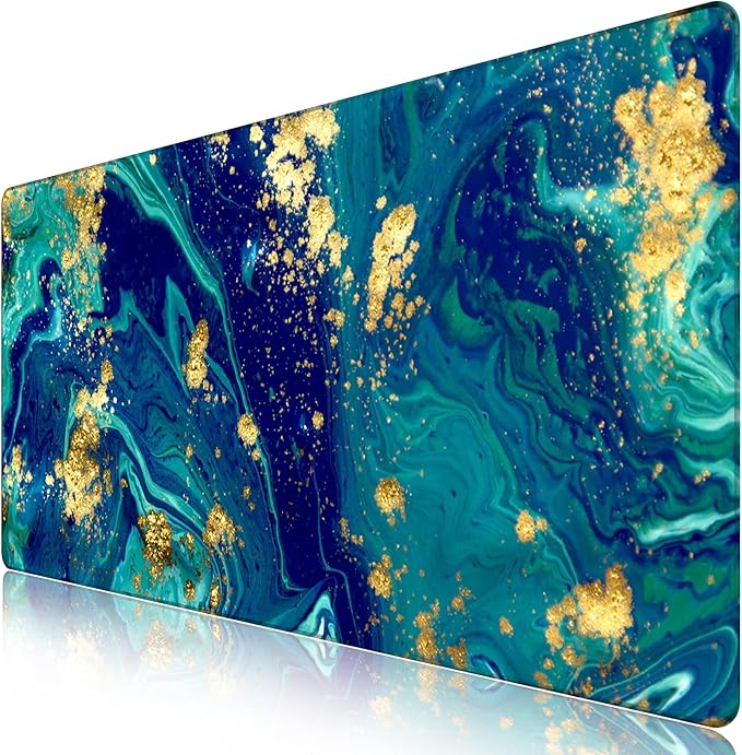 iCasso Extended Gaming Mouse Pad (35.4x15.7 in), Large Non-Slip Rubber Base Mousepad with Stitched Edges, Waterproof Keyboard Mouse Mat Desk Pad for Work, Game, Office, Home - Blue Marble - XXL