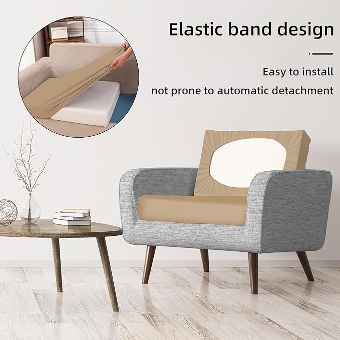 8Pcs Stretch Patio Cushion Covers,Outdoor Couch Covers Replacement,Outdoor Couch & Sofa Slipcovers,for Patio Furniture Cushion Covers,Washable Reusable Furniture Protector (Khaki, Cover Only)