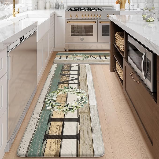 KIMODE Anti Fatigue Kitchen Mats for Floor 2 Piece, Non Slip Waterproof Kitchen Rugs, Cushioned Kitchen Floor Mats, Comfort Standing Mat for Sink, Laundry, Office, Desk Colorful 20"x47"+20"x32"