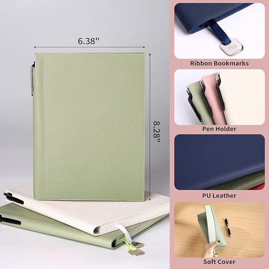 Lined Journal Notebook for Women A5 Softcover PU Leather Journals for Writing, 160 Pages Daily Journaling, College Ruled Notebooks for Work School, Business 6.38'' X 8.28'' Grayish Green