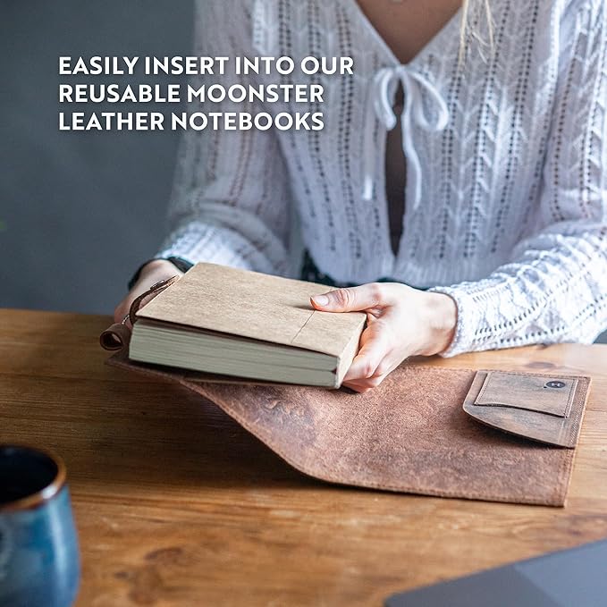 Moonster Lined Paper Refill Notebooks for Refillable Leather Journal – Eco Friendly Acid-Free & Tree-Free Recycled Cotton Sheets A5 Ruled Notepad 8.25 x 5.75 Inches w/ 160 Soft Pages & Bookmark