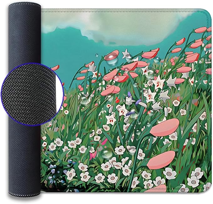 Anime Flowers in The River Extended Desk Pad Flowers Mouse Pad,Large Gaming Floral Mouse Mat with Stitched Edges,Non-Slip Rubber Base Mousepad for Office Computer Keyboard Laptop Home