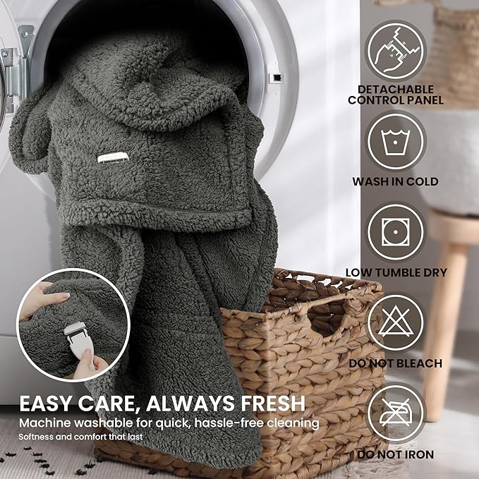 Electric Heated Blanket Twin 62x84 inches, Fast Heating w/ 10 Heat Settings & 2/4/8/10H Auto Timer, Double-Sided Sherpa, Ultra Soft & Cozy for Couch, Bed, Office, Machine Washable, Grey