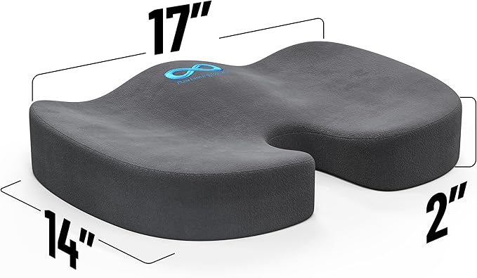 Everlasting Comfort Doctor Recommended Memory Foam Seat Cushion for Office Chairs & Car Seat - Ergonomic Office Desk Accessories for Tailbone Pain Relief, Sciatica & Back Support