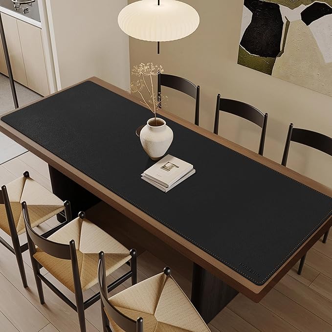 MAIDERN 70.8”x 23.6” Leather Desk Mat, Large Desk Pad, Reversible Cork & Leather Large Mouse pad for Desk, Waterproof Computer Desk Mat for Gaming Home Office (Black) …