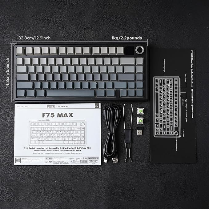 EPOMAKER X Aula F75 MAX Wireless Mechanical Keyboard with TFT Screen and Knob, Gasket Gaming Keyboard in 75% Layout, Hot Swappable, RGB Backlight, for PC/Mac/Linux (Black Gradient)