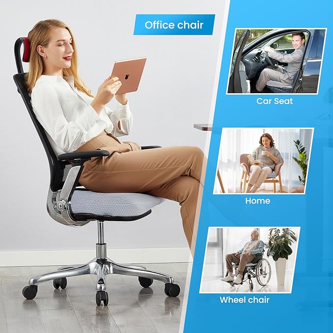 Office Chair Cushion - More Breathable Pressure Relief Seat Cushion with Hours Sitting on Gaming/Car/Wheelchair, Soft Extra-Dense Air Fiber for Orthopedic Coccyx, Sciatica & Hip Support