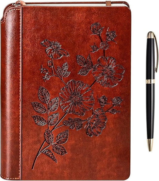 SETTINI® Lined Journal - Flower Journal for Writing Gift Set - Hardcover Vegan Leather, Unique Pen Holder, 192 Pages, 6" x 8.5" - Includes Pen and Gift Box - Birthday Gift