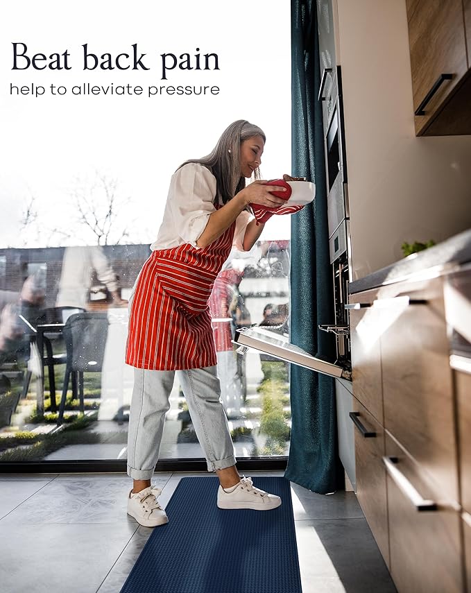 Anti-Fatigue Kitchen Mat Set – 2-Piece Memory Foam Cushioned Mats for Standing – Royal Blue, 18×30 & 18×60, 0.4 in Thick, Waterproof, Non-Slip – Homergy