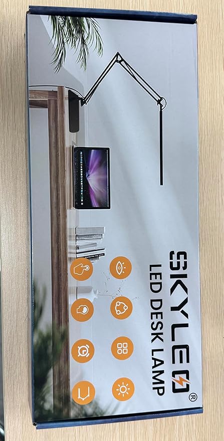 SKYLEO LED Desk Lamp with Slim Base - Adjustable Swing Arm Desk Light, Dimmable, Timer, Eye Protection, Memory Function, 1300LM, 12W, White