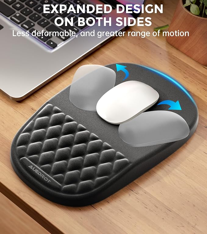 AUEDROT Ergonomic Mouse Pad with Wrist Rest 2 in 1 Mousepad with Wrist Support, Memory Foam Desk Mouse Mat with Massage Nubs & Gel PU Non-Slip Base, Suitable for Office & Gaming, As a Gift, Black