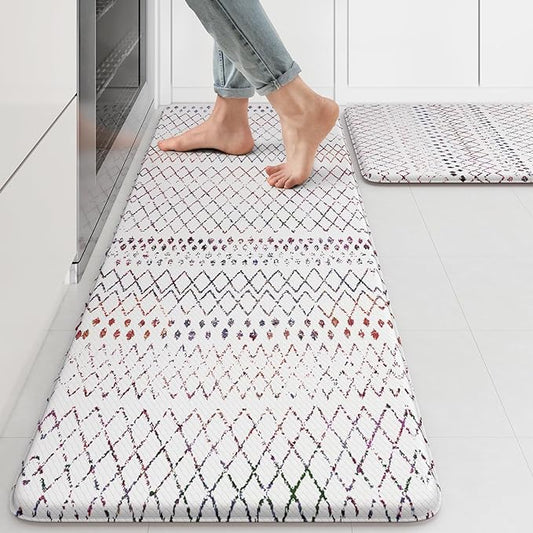 KIMODE Kitchen Mats 2PCS,Cushioned Anti Fatigue Boho Kitchen Rugs and Mats,Non Slip Waterproof Kitchen Mats for Floor,Comfort Foam Standing Desk Mat for Home,Office,Sink,Laundry,Colorful