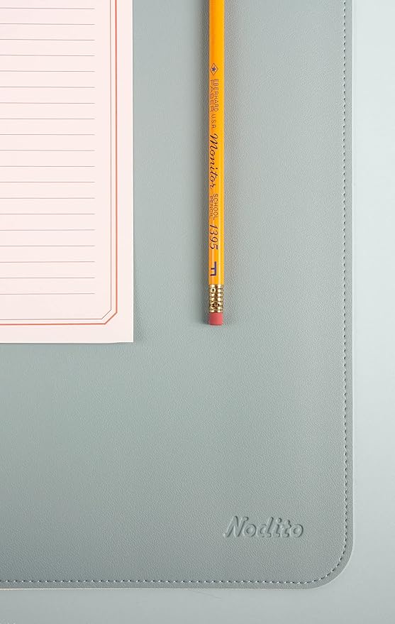 DeskPaw Dual-Sided Leather Desk Pad,Blotter for Laptop Computer,Mouse Pad,Writing,Drawing,Arts and Craft Mat (Blue/Silver, 17" x35”)