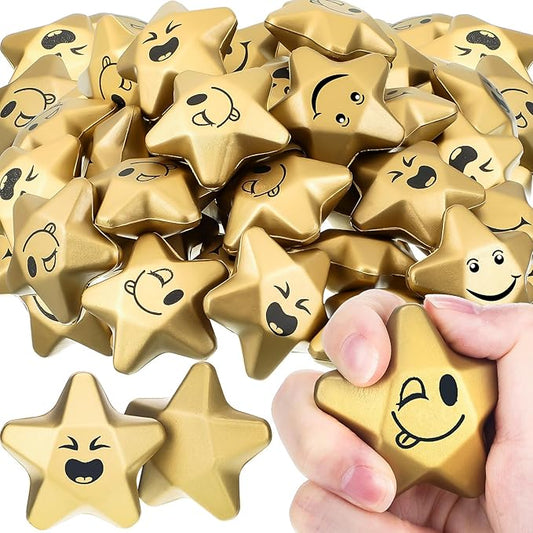 Deekin 36 Pieces Star Stress Balls Mini Foam Ball Stress Relief Toys for Teens and Adults Student Bag Fillers, Gold(Novelty,1.6 Inch)