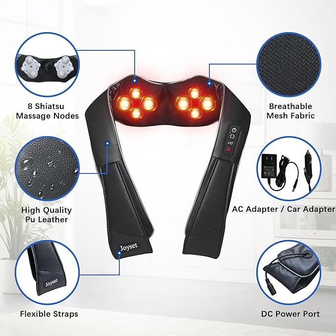 Joyset Neck Massager for Pain Relief Deep Tissue with Heat,Shiatsu Neck and Back Massager 4D Deep Kneading Massage for Shoulder,Gifts for Women Men Mom Dad Friend