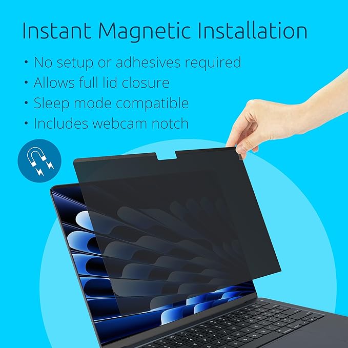 Kensington MP15 Magnetic MacBook Air Privacy Screen for 15 inch MacBook Air (2023-2024, M2, M3), Removable Laptop Privacy Filter, Anti Glare Blue Light MacBook Mac Screen Protector