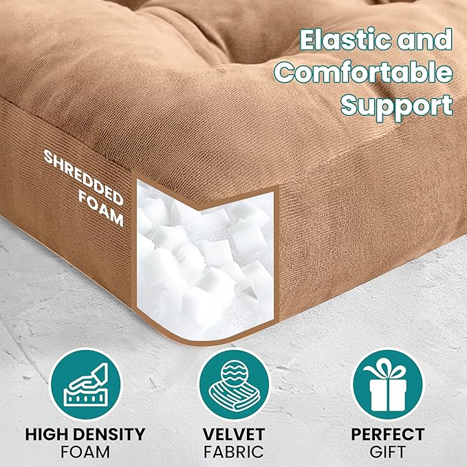 NEST & LOOM Floor Cushions - Large Square Tufted Floor Pillow, Meditation Cushion, Floor Chair Pillow for Seating & Lounging - Soft & Supportive, Brown - 21.65" x 21.65"