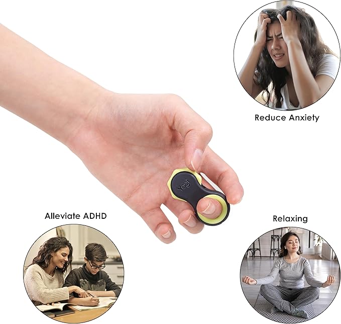 Yogi Fidget Toy – Silent Sensory Spinner for Adults & Kids – Stress Relief Fidgets for ADHD, Anxiety – Fidget Toys for Adults – Includes 5 Finger-Fit Rings – Work, School & Travel – Moonlight