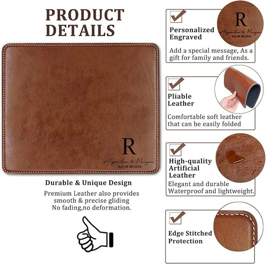 Personalized Leather Custom Mouse Pad with Wrist Rest,Customized Mouse Pads for Desk,Perfect Gift for Weddings, Anniversaries, Birthdays,and Special Occasions (A (Brown-Rectangle))