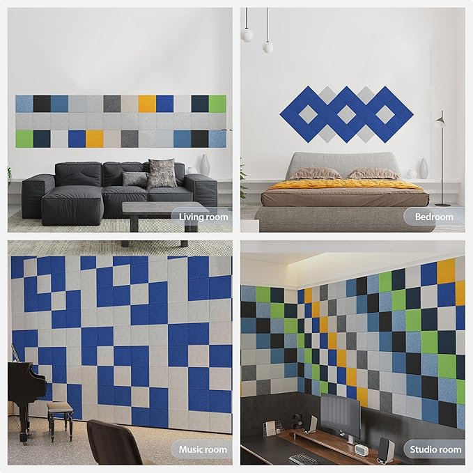 12 Pack Acoustic Panels Self Adhesive Sound Proof Foam, High Density Sound Acoustic Panel, 12X12X0.4 Inch Square Panels in Home, Office, Reccording Room, Studio,and more(Silver Gray)