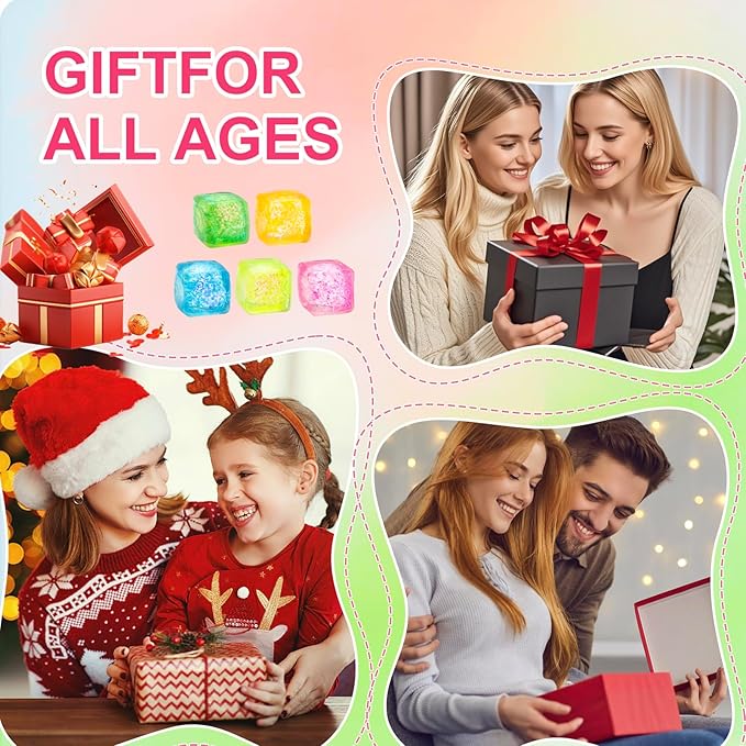 10 Pack Stress Cube Squishy Stress Balls for Adults Kids, Sensory Fidget Toys for Anxiety Stress Relief, Stretchy and Slow Rising Sparkling Malt Sugar Squeeze Toy for Boys Girls Party Favors