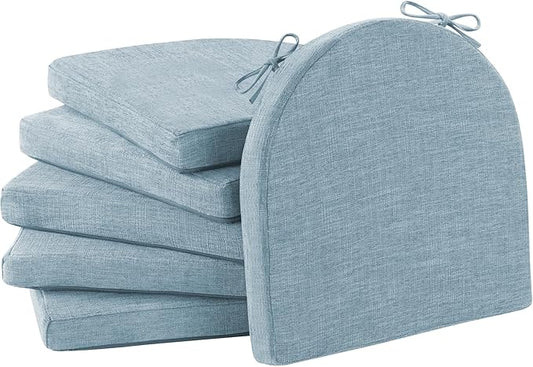 Chair Cushions for Dining Chairs with Ties and Removable Cover, Dining Kitchen Chair Pads with Non-Slip Bottom, High-Resilience Indoor Seat Cushions, 16'' x 16'' x 2'', Set of 6, Light Blue