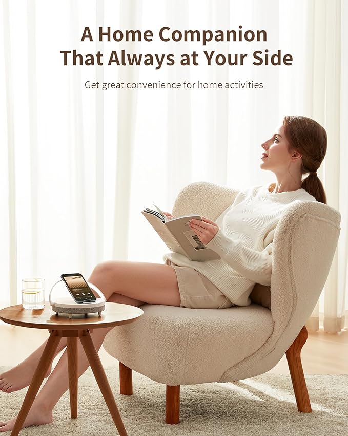 EZVALO Gift for Daughter, Music Table Lamp with Portable Bluetooth Speaker, 4 in 1 Touch Bedside Lamp with Wireless Charger, Phone Holder, Dimmable Night Light Birthday Gifts for Women, Mom