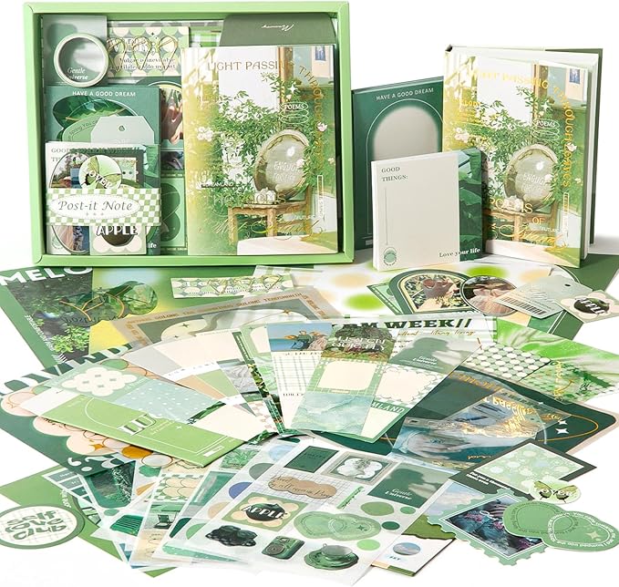 Scrapbooking Supplies Kit, Vintage Aesthetic Scrapbook Kit, Junk Journal Supplies with Scrapbook Stickers Paper, Journaling Supplies, Birthday Craft Gift for Adult Teen Girls Kid, Mist Island Poems