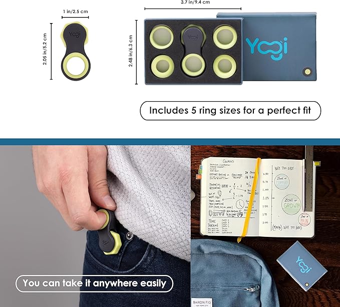 Yogi Fidget Toy – Silent Sensory Spinner for Adults & Kids – Stress Relief Fidgets for ADHD, Anxiety – Fidget Toys for Adults – Includes 5 Finger-Fit Rings – Work, School & Travel – 3-Pack