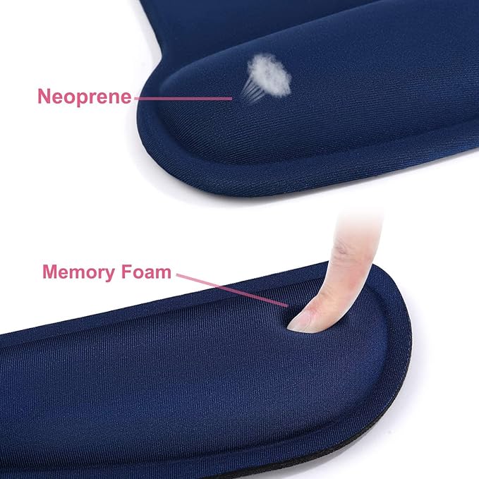 MOSISO Wrist Rest Support for Mouse Pad & Keyboard Set, Ergonomic Mousepad Non-Slip Base Home/Office Pain Relief & Easy Typing Cushion with Neoprene Cloth & Raised Memory Foam, Navy Blue