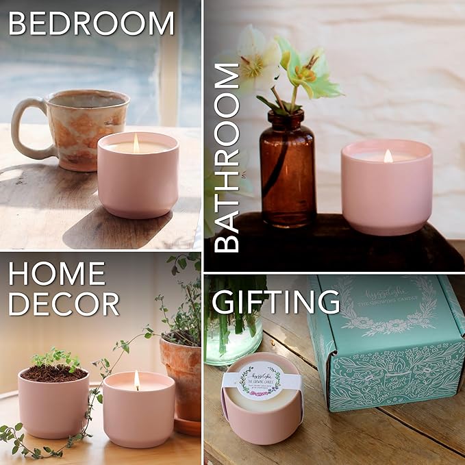 The Growing Candle, Coffee Scented, 8oz Ceramic Pot, Aromatherapy Candles, 100% Soy, Cream and Espresso Aroma for Home, Adelyn