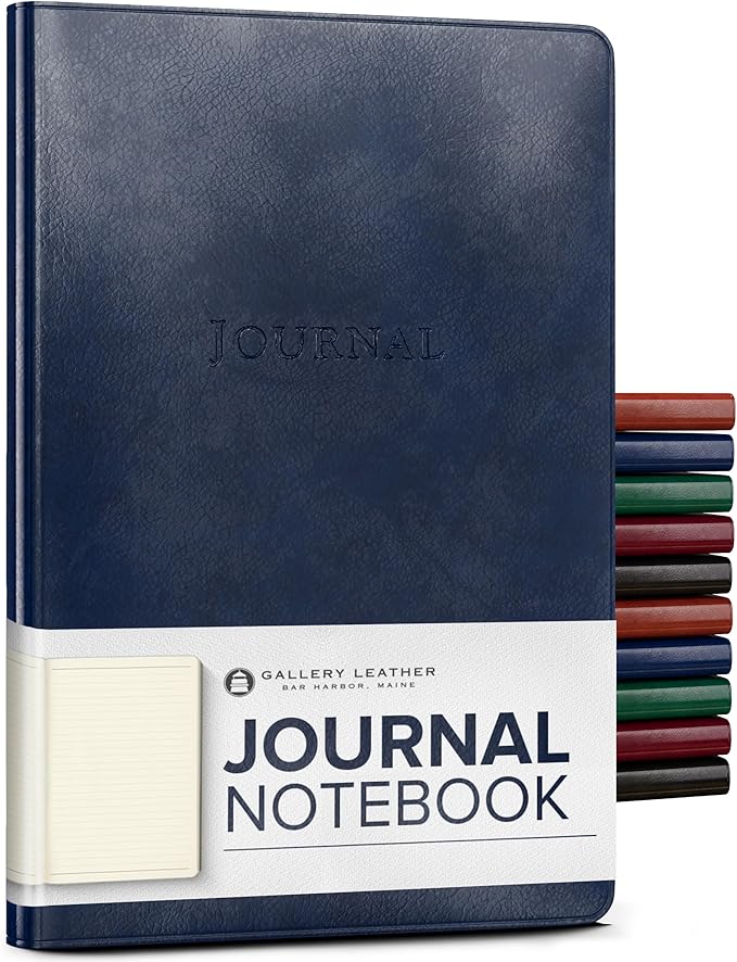 Gallery Leather Journal - Crafted in Maine, USA - Elegant Leather Writing Notebook with 192 Lined Pages - A Timeless Space for Your Thoughts - Acadia Navy, 8x5.5, Desk Lined
