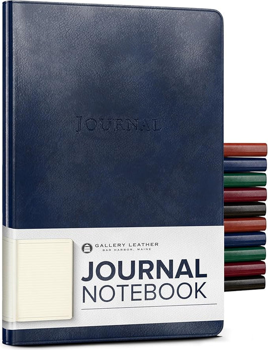 Gallery Leather Journal - Crafted in Maine, USA - Elegant Leather Writing Notebook with 192 Lined Pages - A Timeless Space for Your Thoughts - Acadia Navy, 8x5.5, Desk Lined