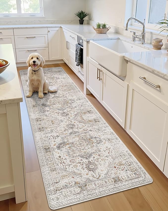 LUMI Kitchen Mat Anti Fatigue Cushioned, Memory Foam Padded Standing Rug Waterproof, Non Slip Comfort Floor Runner for Home, Sink, Laundry, Office, 17"x59", White