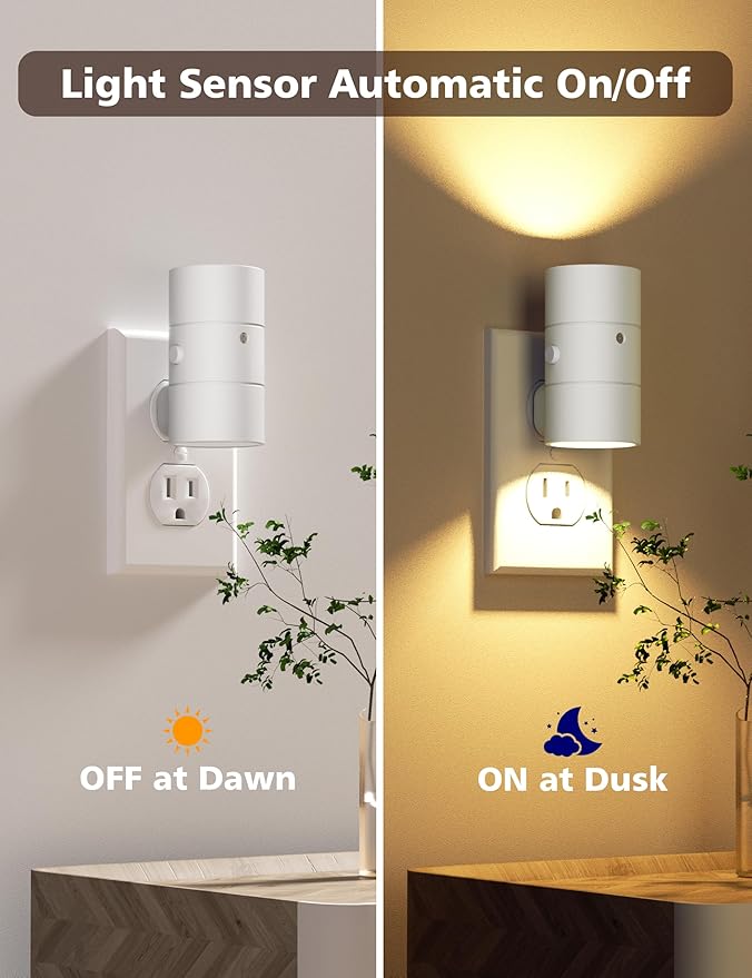 Night Lights Plug Into Wall,3 Color Temperatures LED Night Light Plug in,Dusk to Dawn Sensor,0-100LM Adjustable Brightness,Dimmable Night Lights for Hallway Bathroom Stair Bedroom,White,6 Pack