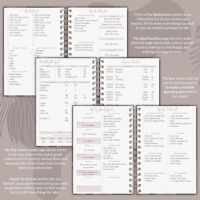 PLANBERRY Weekly Planner Premium – Undated Life Organizer & Budget Planner – Time Management, Goal Setting, to-Do List, Work-Life Balance & Habit Tracker – 6.9″ x 8.5″ (Onyx Black)