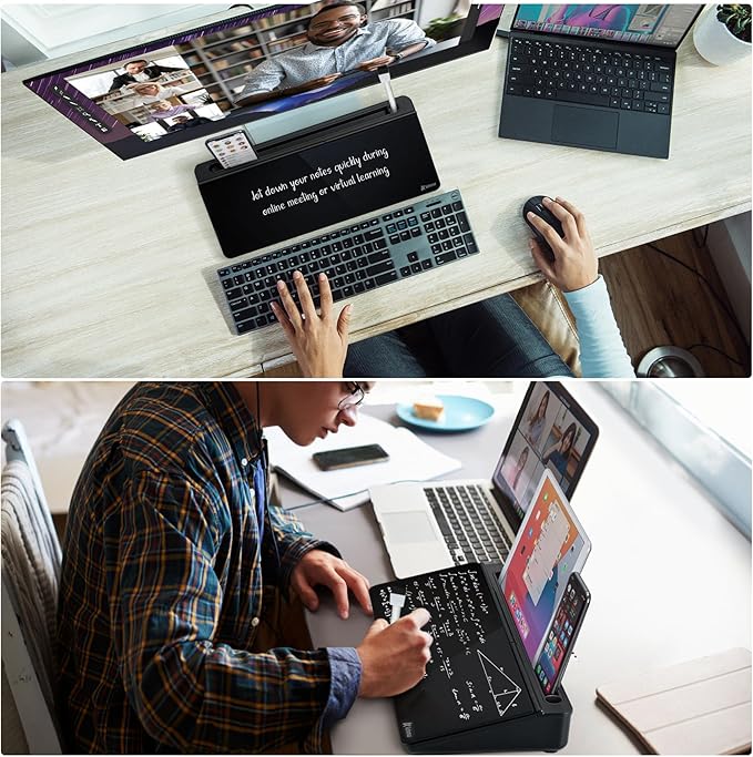 Varhomax Desktop Whiteboard with Storage, Desk Organizer Dry Erase Glass White Board to-do List Memo Notepad for Home Office and School Supplies (Black)