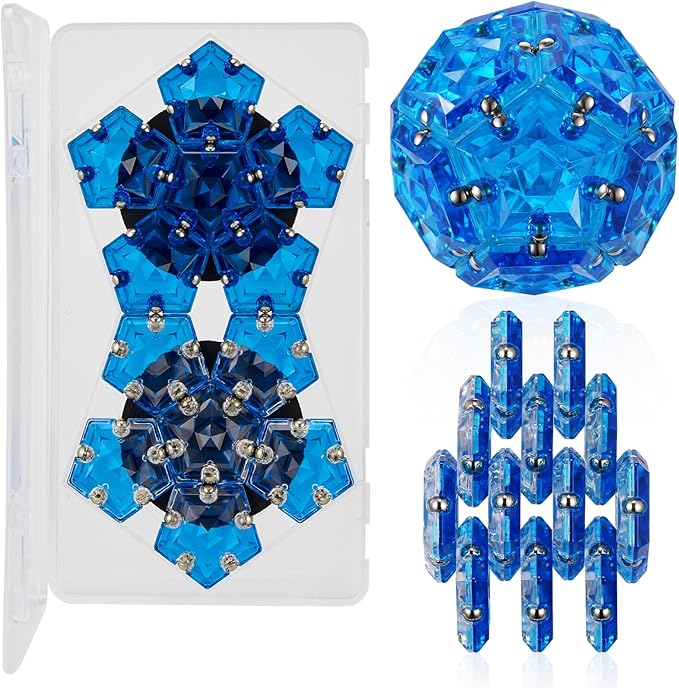 LAFFTRAK Magnetic Fidget Sphere Magnet Toys - Crystal Blue - Magnets Sensory Toys - 12 Piece Set - Creativity Beyond Imagination, Inspirational, Recreational, Fun Desk Toy for Adults