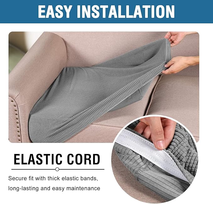 H.VERSAILTEX Super Stretch Couch Cushion Covers Sofa Cushion Slipcovers Jacquard Fabric Individual Seat Couch Slipcover Sets for Pets with Elastic Bottom(3 Packs Cushion Sofa Covers, Dove)