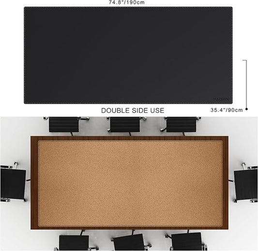 MAIDERN Leather Desk Mat Large XL, 74.8” x 35.4” Reversible Office Desk Pad Mat, Cork & Leather Large Mouse pad for Desk, Waterproof Computer Desk Mat for Gaming Home Office (Black)