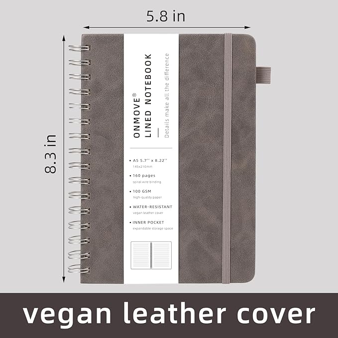 Spiral Notebooks Journal for Women Men 12 Pack Bulk Leather Hardcover with Pen Holder A5 160 Pages 100 GSM Thick Paper for Work School Lined Gray