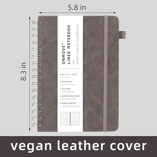 Spiral Notebooks Journal for Women Men 12 Pack Bulk Leather Hardcover with Pen Holder A5 160 Pages 100 GSM Thick Paper for Work School Lined Gray