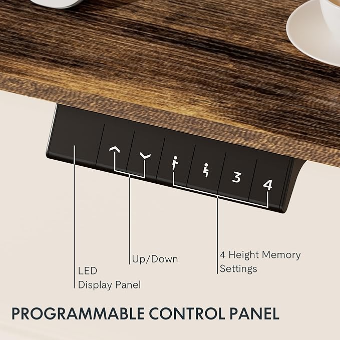 FLEXISPOT EN1 One Piece Standing Desk, 48" x 30" Electric Height Adjustable Sit Stand Desk for Home Office (White Frame + 48" Rustic Top, 2 Packages)