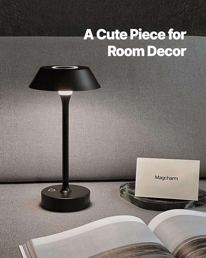 Elva Portable Table Lamp, Small Cute Cordless Rechargeable Table Lamp, 3W LED Dimmable Touch Light with 3-Color Temp, Modern Bedside Nightstand Light for Bedroom Ambient, Black